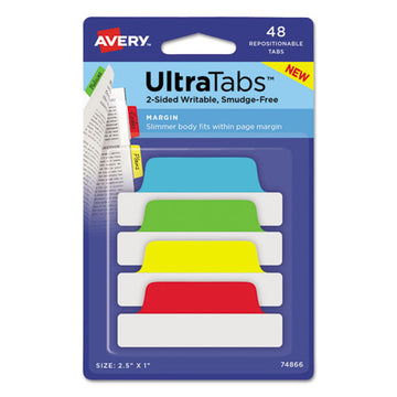 Avery® Ultra Tabs Repositionable Standard Tabs, 1-5-cut Tabs, Assorted Primary Colors, 2" Wide, 24-pack freeshipping - TVN Wholesale